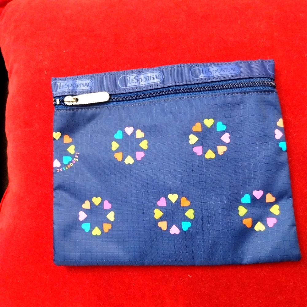 LeSportsac Navy Pouch with Heart Circles